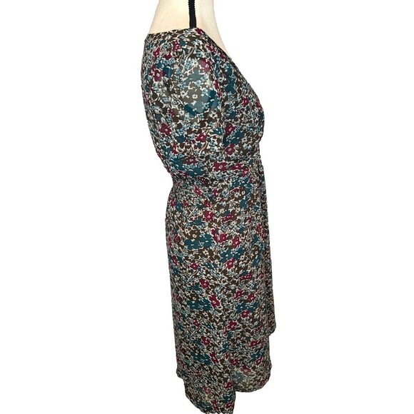 H&M Women’s Dark FLORAL Short Sleeve Lined Knee Length Polyester Dress Sz 4 - Picture 6 of 11